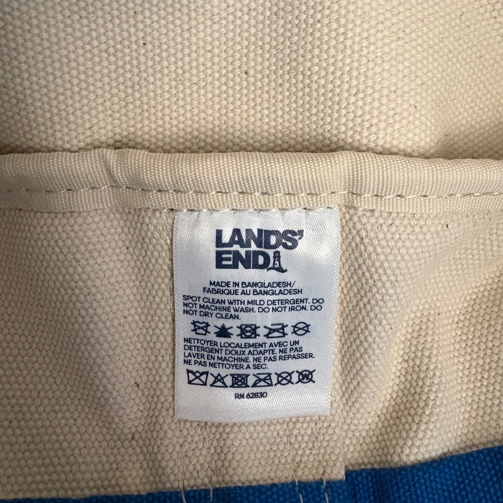 Lands End Canvas Tote Bag Blue Cream Open Top Medium Beach Bag Handbag - Picture 5 of 5